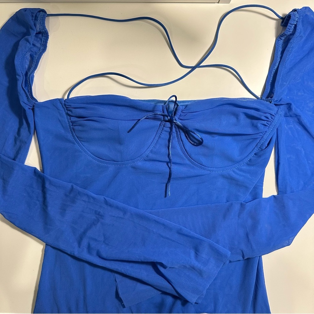Electric Blue Bodycon Long Sleeve Square Neck Dress